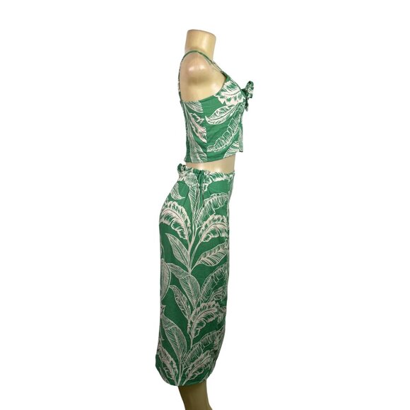Rachel Zoe Womens Green Linen Rayon Leaf Print Crop Top & Wrap Skirt Set XS 2pc - Picture 3 of 16